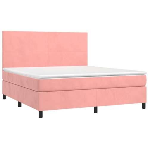 Krevet box spring s madracem LED ružičasti 160x200cm baršunasti - Ružičasta 160 x 200 cm Gladak dizajn Cijena
