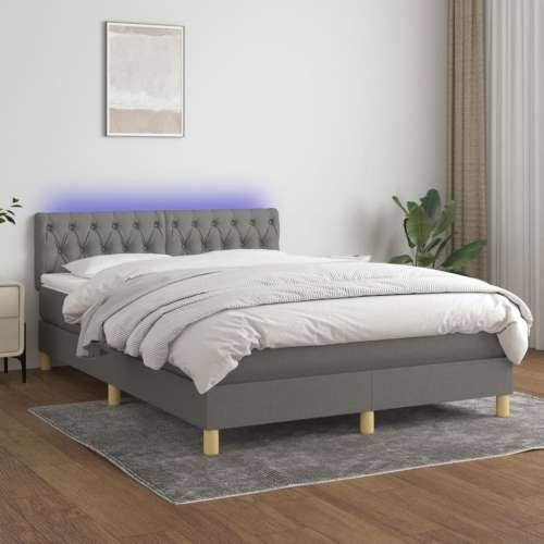 Krevet box spring s madracem LED tamnosivi 140x200 cm tkanina - Tamno siva 140 x 200 cm Dizajn s gumbima Cijena