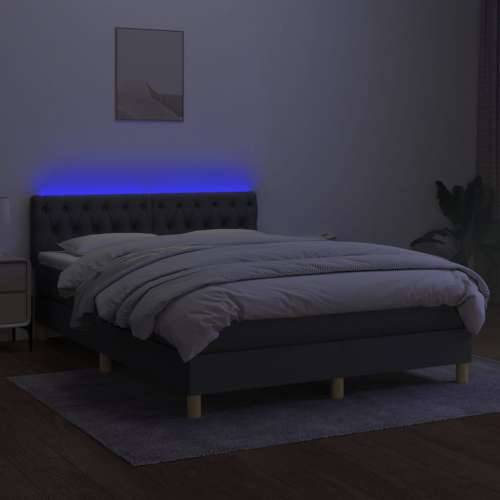 Krevet box spring s madracem LED tamnosivi 140x200 cm tkanina - Tamno siva 140 x 200 cm Dizajn s gumbima Cijena
