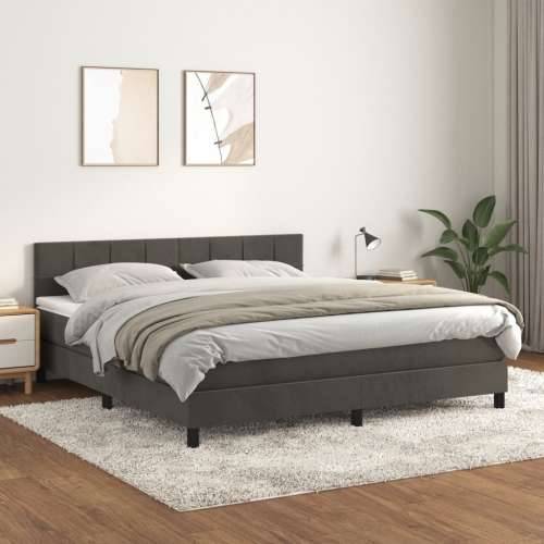 Krevet s oprugama i madracem tamnosivi 160x200 cm baršunasti - Tamno siva 160 x 200 cm Blok s kvadratima Cijena