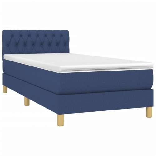 Krevet box spring s madracem LED plavi 100x200 cm od tkanine - Plava 100 x 200 cm Dizajn s gumbima Cijena