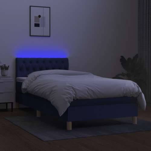 Krevet box spring s madracem LED plavi 100x200 cm od tkanine - Plava 100 x 200 cm Dizajn s gumbima Cijena