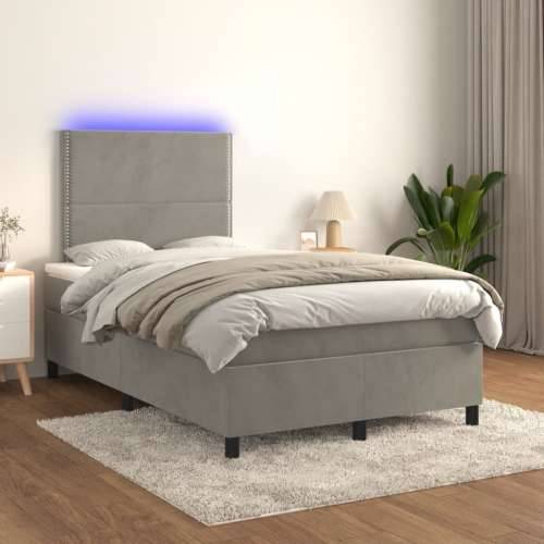 Krevet box spring s madracem LED svjetlosivi 120x200 cm baršun - Svjetlosiva 120 x 200 cm Obično s čavlima Cijena