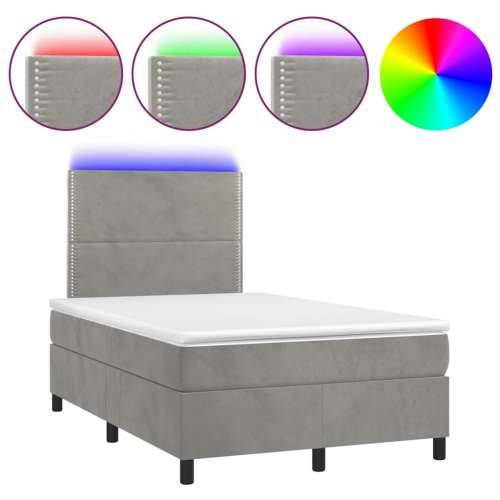 Krevet box spring s madracem LED svjetlosivi 120x200 cm baršun - Svjetlosiva 120 x 200 cm Obično s čavlima Cijena