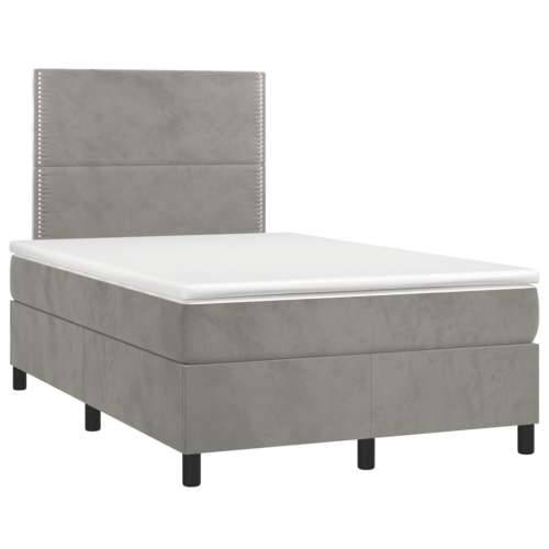 Krevet box spring s madracem LED svjetlosivi 120x200 cm baršun - Svjetlosiva 120 x 200 cm Obično s čavlima Cijena