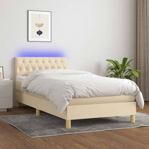 Krevet box spring s madracem LED krem 100x200 cm od tkanine - Krema 100 x 200 cm Dizajn s gumbima Cijena