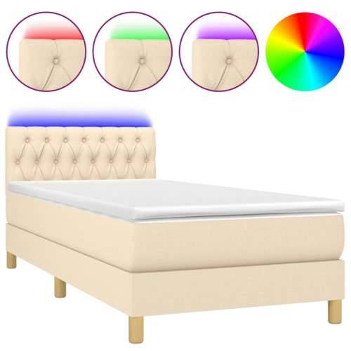 Krevet box spring s madracem LED krem 100x200 cm od tkanine - Krema 100 x 200 cm Dizajn s gumbima Cijena