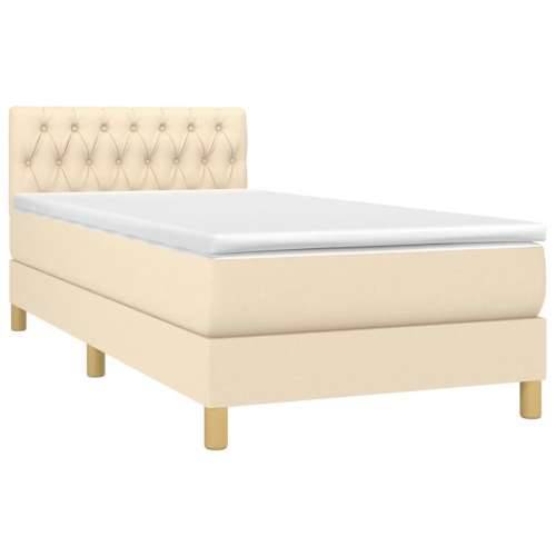 Krevet box spring s madracem LED krem 100x200 cm od tkanine - Krema 100 x 200 cm Dizajn s gumbima Cijena