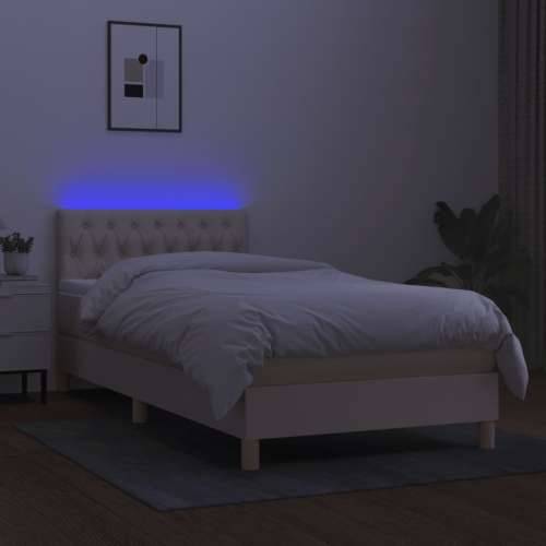 Krevet box spring s madracem LED krem 100x200 cm od tkanine - Krema 100 x 200 cm Dizajn s gumbima Cijena
