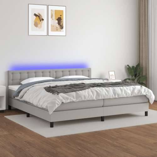 Krevet box spring s madracem LED svjetlosivi 200x200 cm tkanina - Svjetlosiva 200 x 200 cm gumbi Cijena