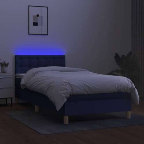 Krevet box spring s madracem LED plavi 100x200 cm od tkanine - Plava 100 x 200 cm gumbi Cijena