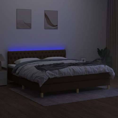 Krevet box spring s madracem LED tamnosmeđi 160x200 cm tkanina - Tamno smeđa 160 x 200 cm Dizajn s gumbima Cijena