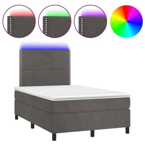 Krevet box spring s madracem LED tamnosivi 120 x 200 cm baršun - Tamno siva 120 x 200 cm Obično s čavlima Cijena