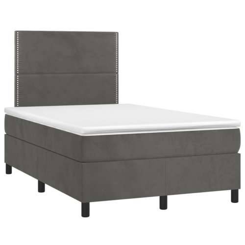 Krevet box spring s madracem LED tamnosivi 120 x 200 cm baršun - Tamno siva 120 x 200 cm Obično s čavlima Cijena