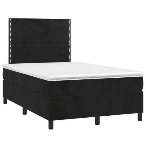 Krevet box spring s madracem LED crni 120 x 200 cm baršun - Crna 120 x 200 cm Obično s čavlima Cijena