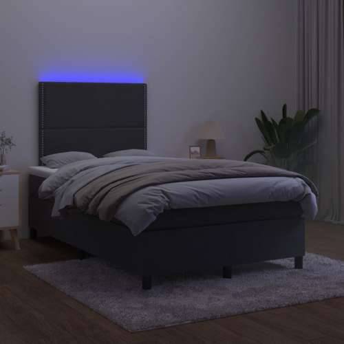 Krevet box spring s madracem LED crni 120 x 200 cm baršun - Crna 120 x 200 cm Obično s čavlima Cijena