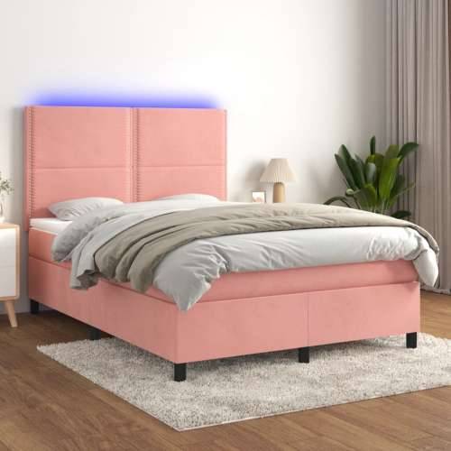 Krevet box spring s madracem LED ružičasti 140x200cm baršunasti - Ružičasta 140 x 200 cm Obično s čavlima Cijena