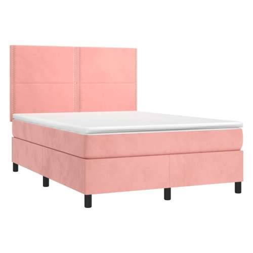Krevet box spring s madracem LED ružičasti 140x200cm baršunasti - Ružičasta 140 x 200 cm Obično s čavlima Cijena