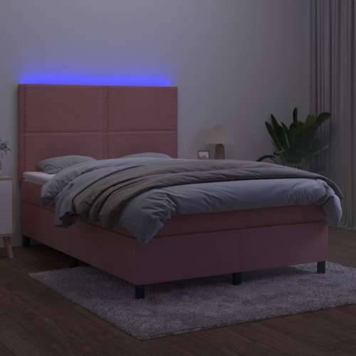 Krevet box spring s madracem LED ružičasti 140x200cm baršunasti - Ružičasta 140 x 200 cm Obično s čavlima Cijena
