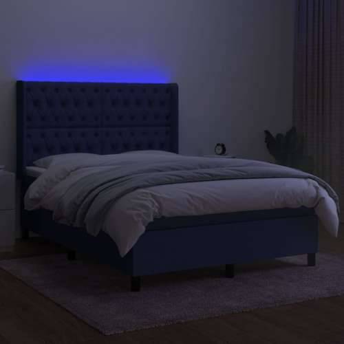 Krevet box spring s madracem LED plavi 140x190 cm od tkanine - Plava 140 x 190 cm Dizajn s gumbima Cijena