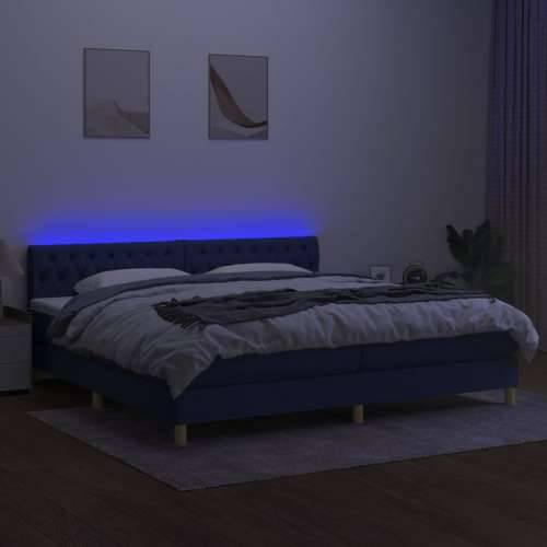 Krevet box spring s madracem LED plavi 200x200 cm od tkanine - Plava 200 x 200 cm Dizajn s gumbima Cijena