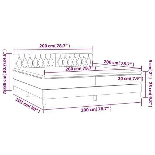 Krevet box spring s madracem LED plavi 200x200 cm od tkanine - Plava 200 x 200 cm Dizajn s gumbima Cijena