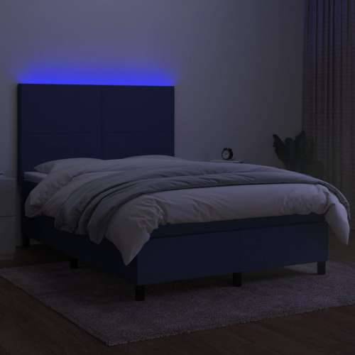 Krevet box spring s madracem LED plavi 140x190 cm od tkanine - Plava 140 x 190 cm Gladak dizajn Cijena