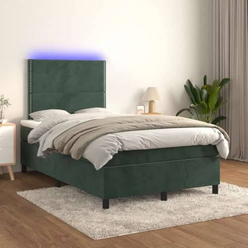 Krevet box spring s madracem LED tamnozeleni 120x200 cm baršun - Tamnozelena 120 x 200 cm Obično s čavlima Cijena