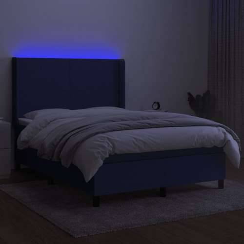 Krevet box spring s madracem LED plavi 140x190 cm od tkanine - Plava 140 x 190 cm Gladak dizajn Cijena