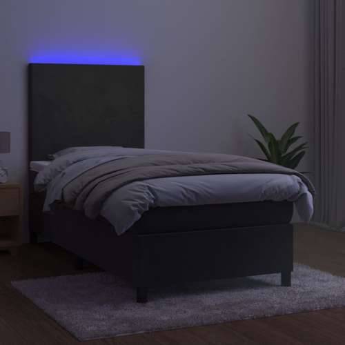 Krevet box spring s madracem LED tamnosivi 90x190 cm baršun - Tamno siva 90 x 190 cm Gladak dizajn Cijena