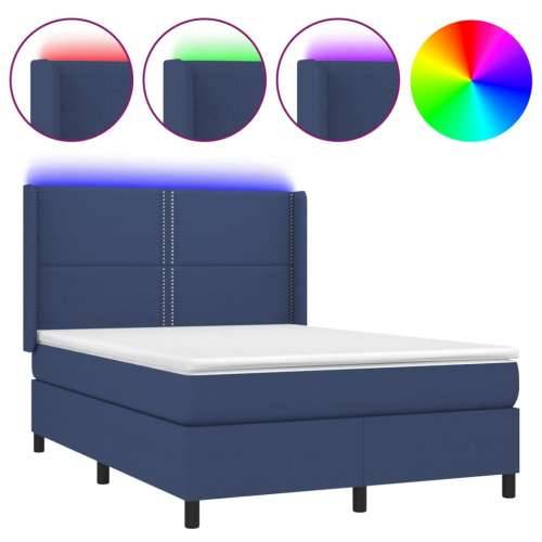 Krevet box spring s madracem LED plavi 140x190 cm od tkanine - Plava 140 x 190 cm Obično s čavlima Cijena