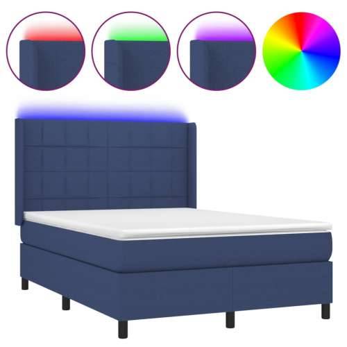 Krevet box spring s madracem LED plavi 140x190 cm od tkanine - Plava 140 x 190 cm Blok s kvadratima Cijena