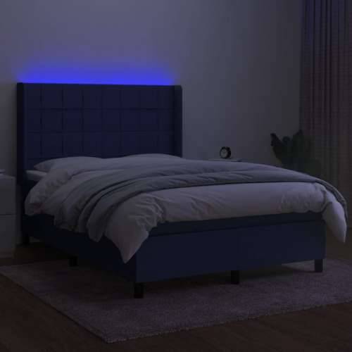 Krevet box spring s madracem LED plavi 140x190 cm od tkanine - Plava 140 x 190 cm Blok s kvadratima Cijena