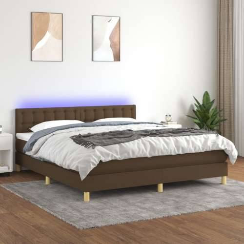Krevet box spring s madracem LED tamnosmeđi 160x200 cm tkanina  - Tamno smeđa 160 x 200 cm gumbi Cijena