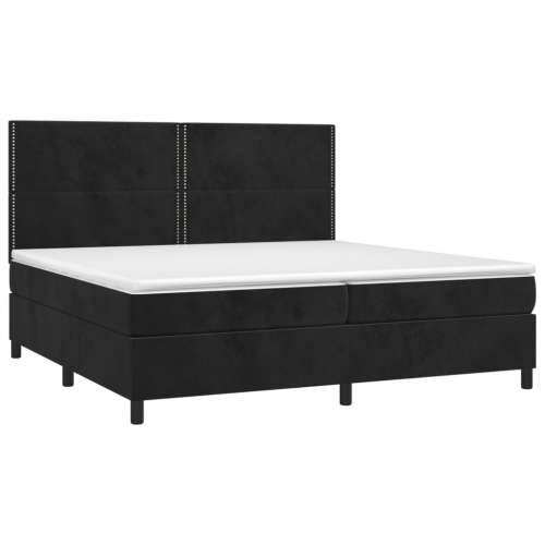 Krevet box spring s madracem LED crni 200x200 cm baršun - Crna 200 x 200 cm Obično s čavlima Cijena