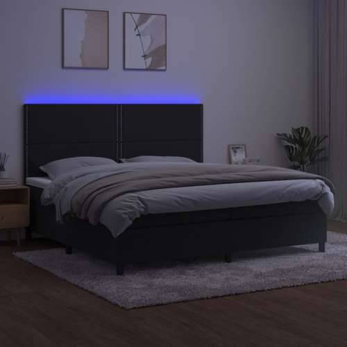 Krevet box spring s madracem LED crni 200x200 cm baršun - Crna 200 x 200 cm Obično s čavlima Cijena