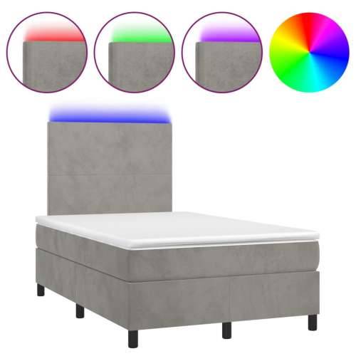 Krevet box spring s madracem LED svjetlosivi 120x200 cm baršun - Svjetlosiva 120 x 200 cm Gladak dizajn Cijena