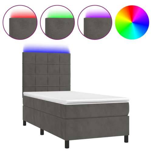 Krevet box spring s madracem LED tamnosivi 90x190 cm baršun - Tamno siva 90 x 190 cm Blok s kvadratima Cijena