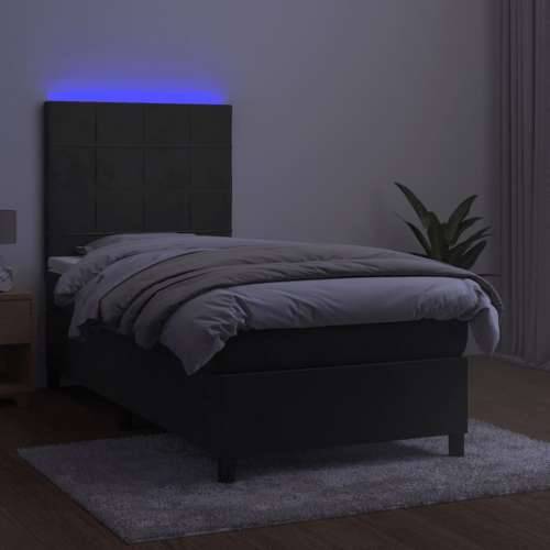 Krevet box spring s madracem LED tamnosivi 90x190 cm baršun - Tamno siva 90 x 190 cm Blok s kvadratima Cijena