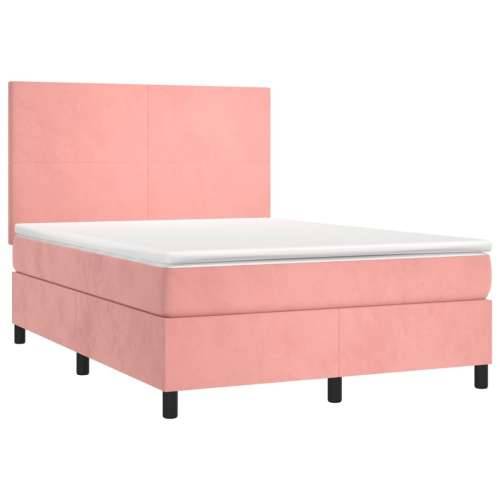 Krevet box spring s madracem LED ružičasti 140x200cm baršunasti - Ružičasta 140 x 200 cm Gladak dizajn Cijena