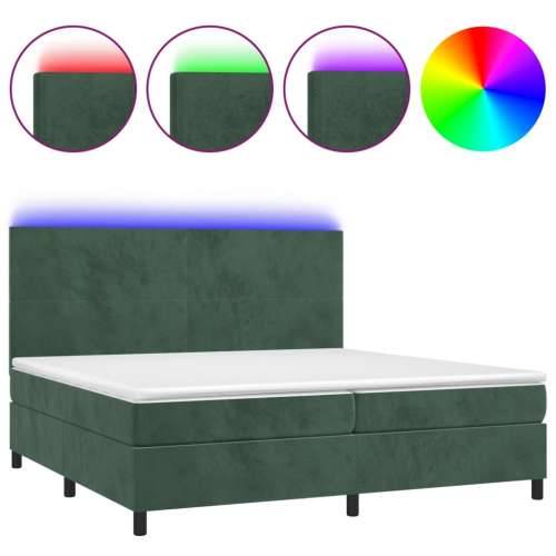 Krevet box spring s madracem LED tamnozeleni 200x200 cm baršun - Tamnozelena 200 x 200 cm Gladak dizajn Cijena