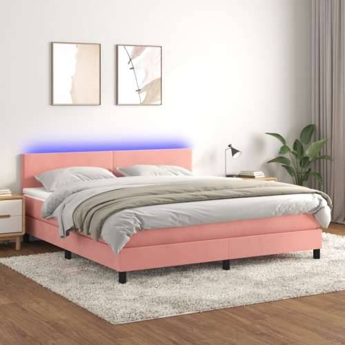 Krevet box spring s madracem LED ružičasti 180x200cm baršunasti - Ružičasta 180 x 200 cm Gladak dizajn Cijena