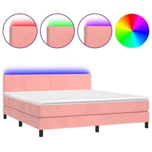 Krevet box spring s madracem LED ružičasti 180x200cm baršunasti - Ružičasta 180 x 200 cm Gladak dizajn Cijena