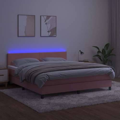 Krevet box spring s madracem LED ružičasti 180x200cm baršunasti - Ružičasta 180 x 200 cm Gladak dizajn Cijena