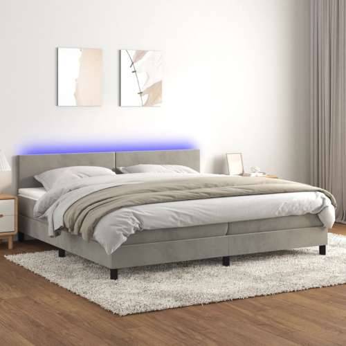 Krevet box spring s madracem LED svjetlosivi 200x200 cm baršun - Svjetlosiva 200 x 200 cm Gladak dizajn Cijena