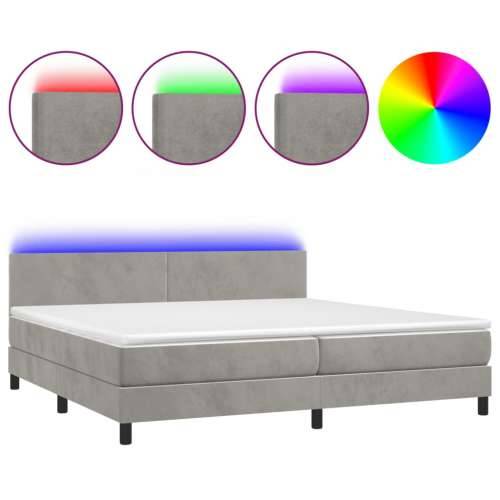 Krevet box spring s madracem LED svjetlosivi 200x200 cm baršun - Svjetlosiva 200 x 200 cm Gladak dizajn Cijena