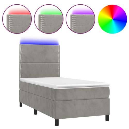 Krevet box spring s madracem LED svjetlosivi 80x200 cm baršun - Svjetlosiva 80 x 200 cm Obično s čavlima Cijena