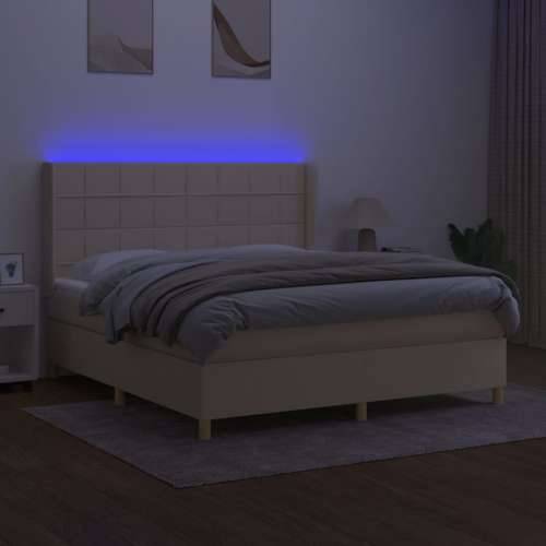 Krevet box spring s madracem LED krem 160x200 cm od tkanine - Krema 160 x 200 cm Blok s kvadratima Cijena