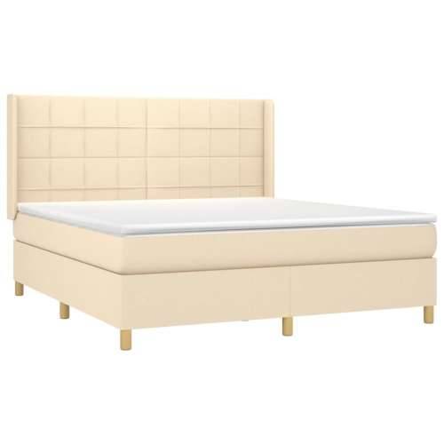 Krevet box spring s madracem LED krem 160x200 cm od tkanine - Krema 160 x 200 cm Blok s kvadratima Cijena
