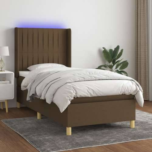 Krevet box spring s madracem LED tamnosmeđi 80 x 200 cm tkanina - Tamno smeđa 80 x 200 cm Okomite pruge Cijena